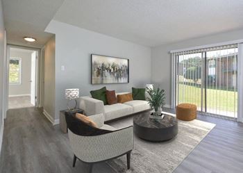a living room with a couch and a table